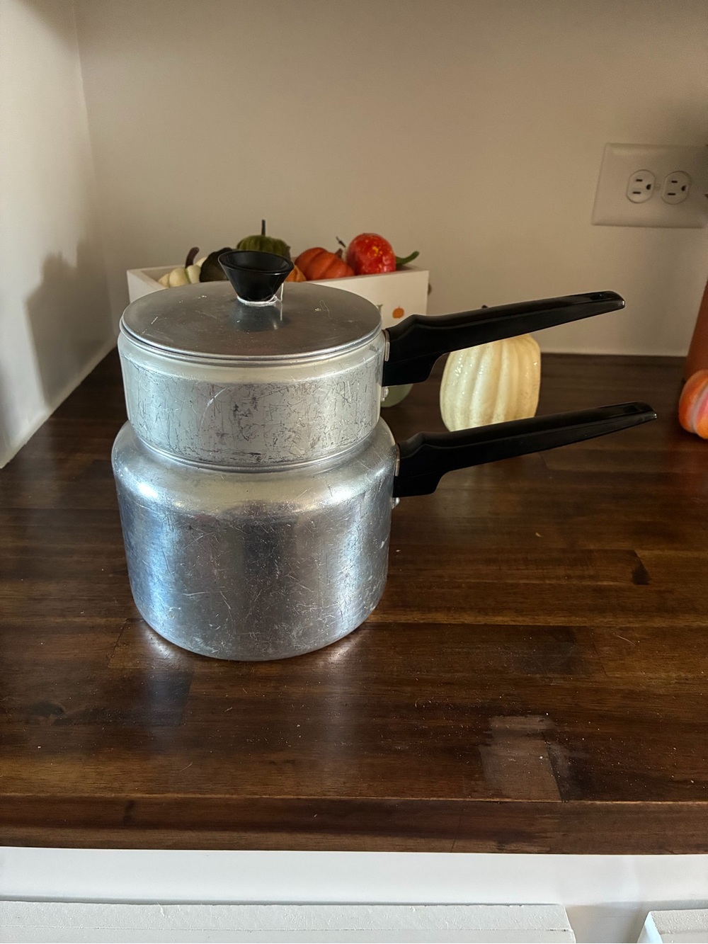 Aluminum Double Boiler Saucepan with Black Handles - Silver